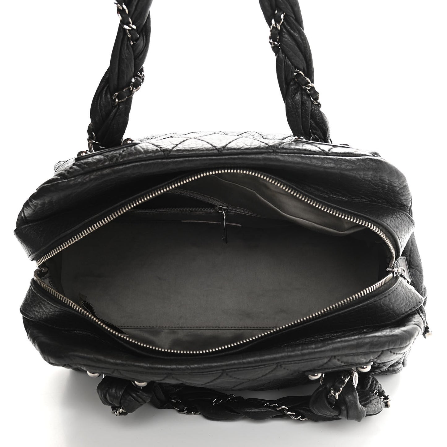 Distressed Lambskin Lady Braid Bowler Black
