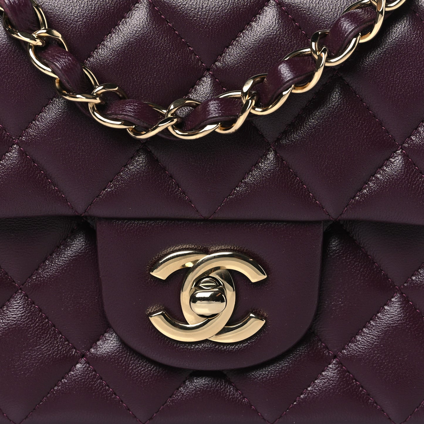 Lambskin Quilted Mini Rectangular Flap Burgundy