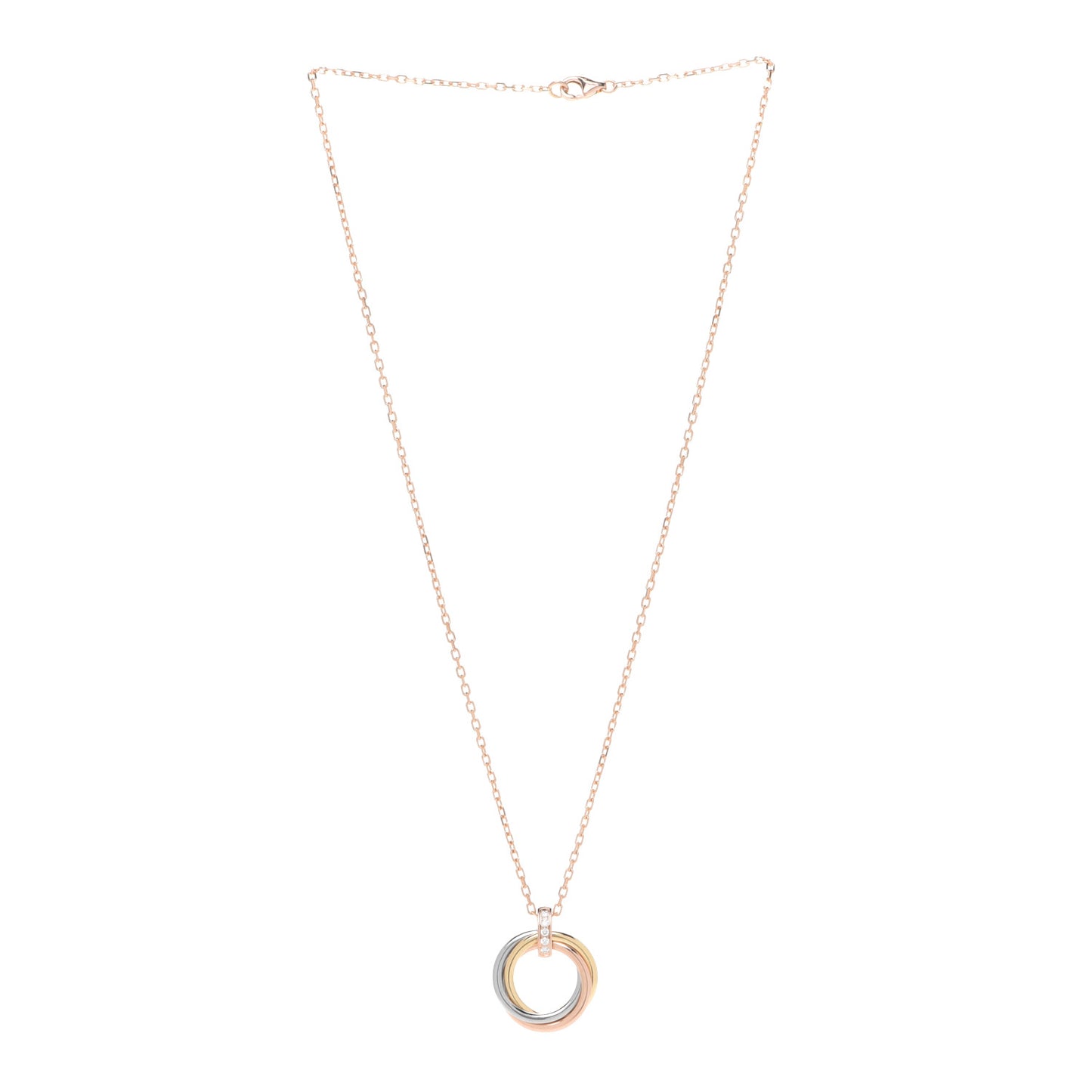 18K Pink White Yellow Gold Diamond Trinity Pendant Necklace