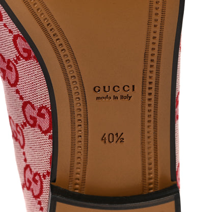 Gucci Canvas GG Monogram Horsebit Womens Jordaan Loafers 40.5 Gardenia Hibiscus Red 6 of 9