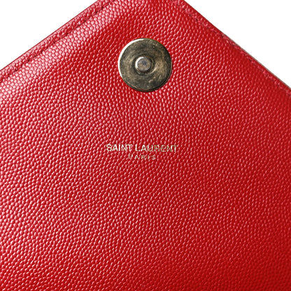 Saint Laurent Grain De Poudre Matelasse Chevron Large Monogram Satchel Lipstick Red 8 of 17