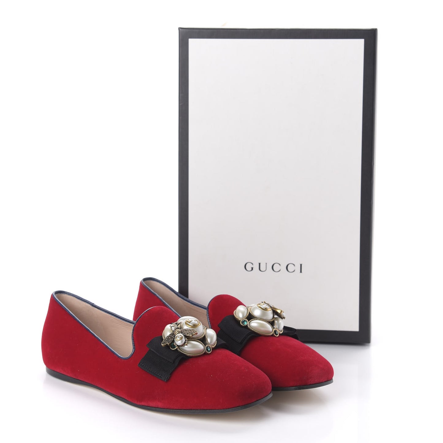 Velvet Etoile Pearl Embellished Loafers 37 Red