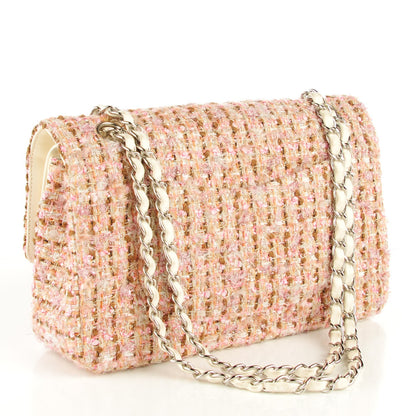 Chanel Tweed Quilted Medium Double Flap Pink Gold 3 of 9