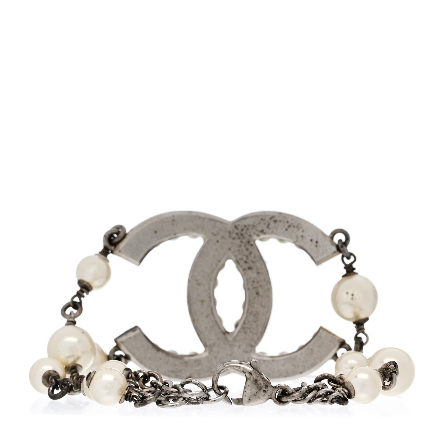 Pearl Crystal CC Bracelet Silver
