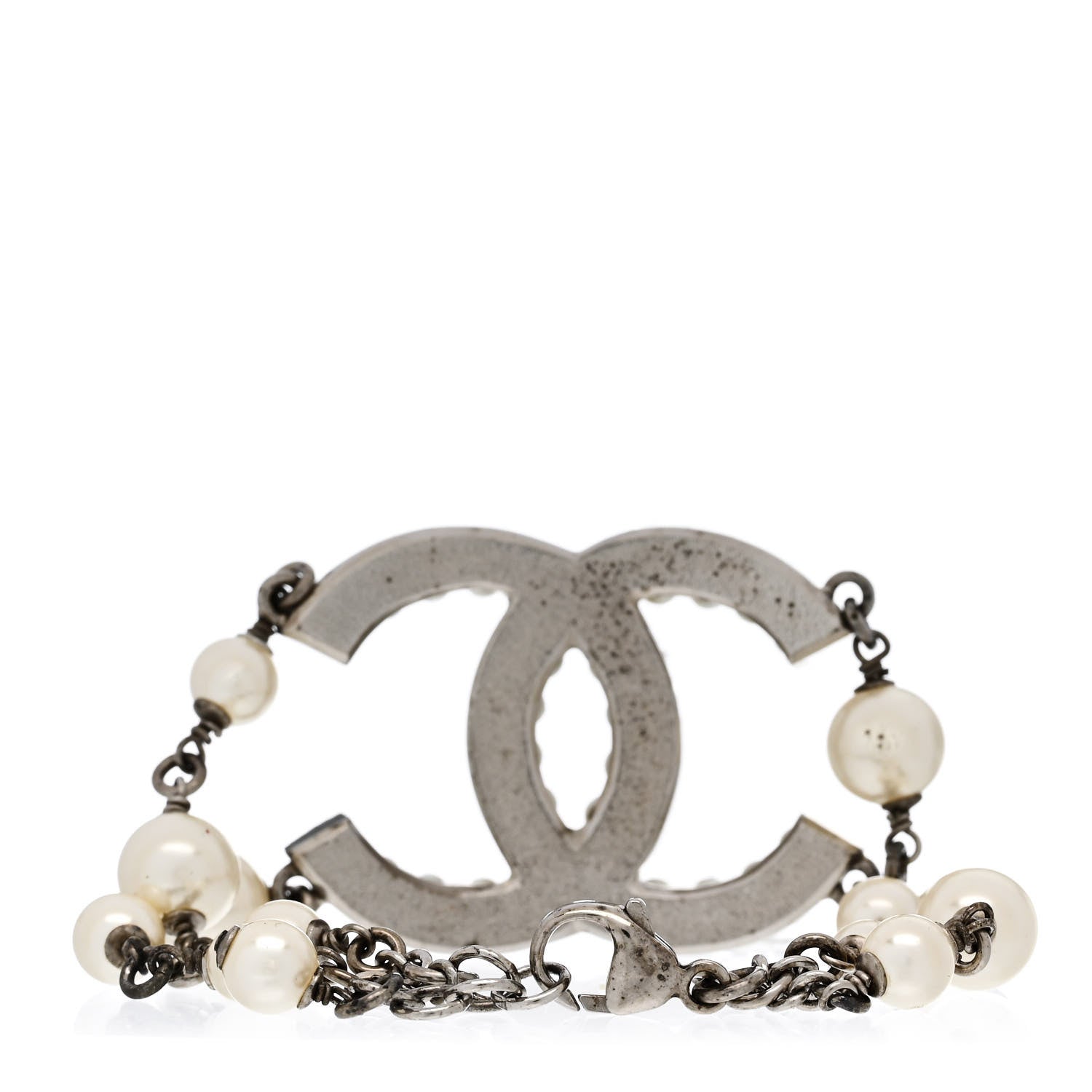 Chanel Pearl Crystal CC Bracelet Silver 3 of 4