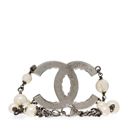Chanel Pearl Crystal CC Bracelet Silver 3 of 4