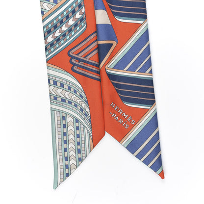 Hermes Silk Sangles En Zigzag Twilly Orange Turquoise Gris 2 of 5