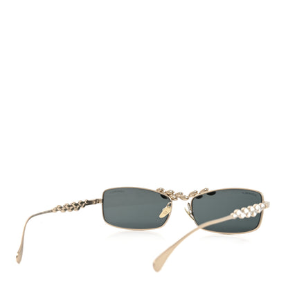 Chanel Metal Crystal Sparkling Wheat Rectangle Sunglasses 71584 Gold 4 of 7
