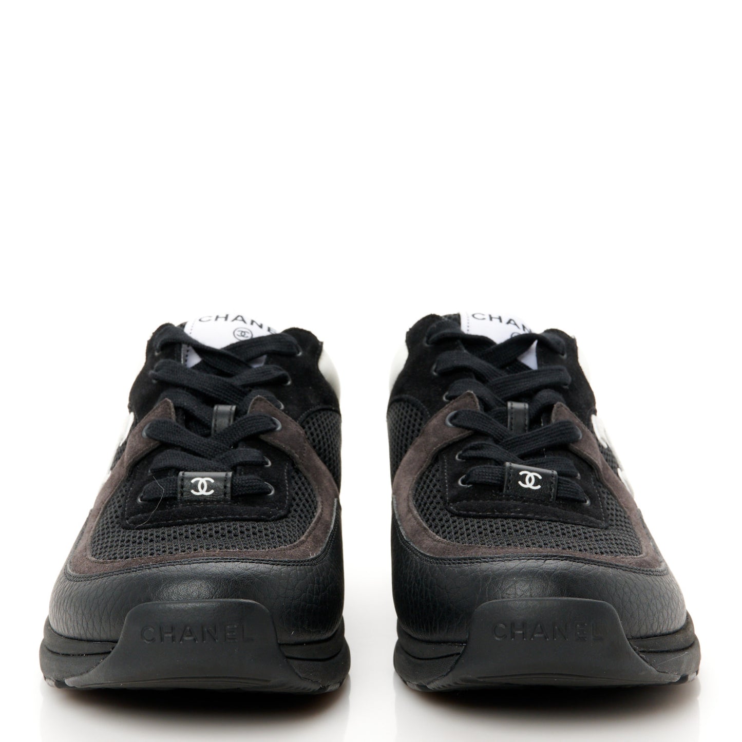 Mesh Suede Grained Calfskin Womens CC Sneakers 40 Black White
