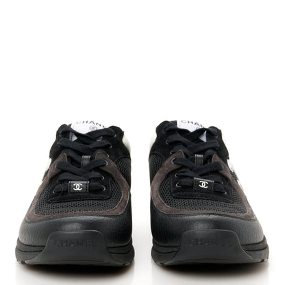 Chanel Mesh Suede Grained Calfskin Womens CC Sneakers 40 Black White 3 of 11