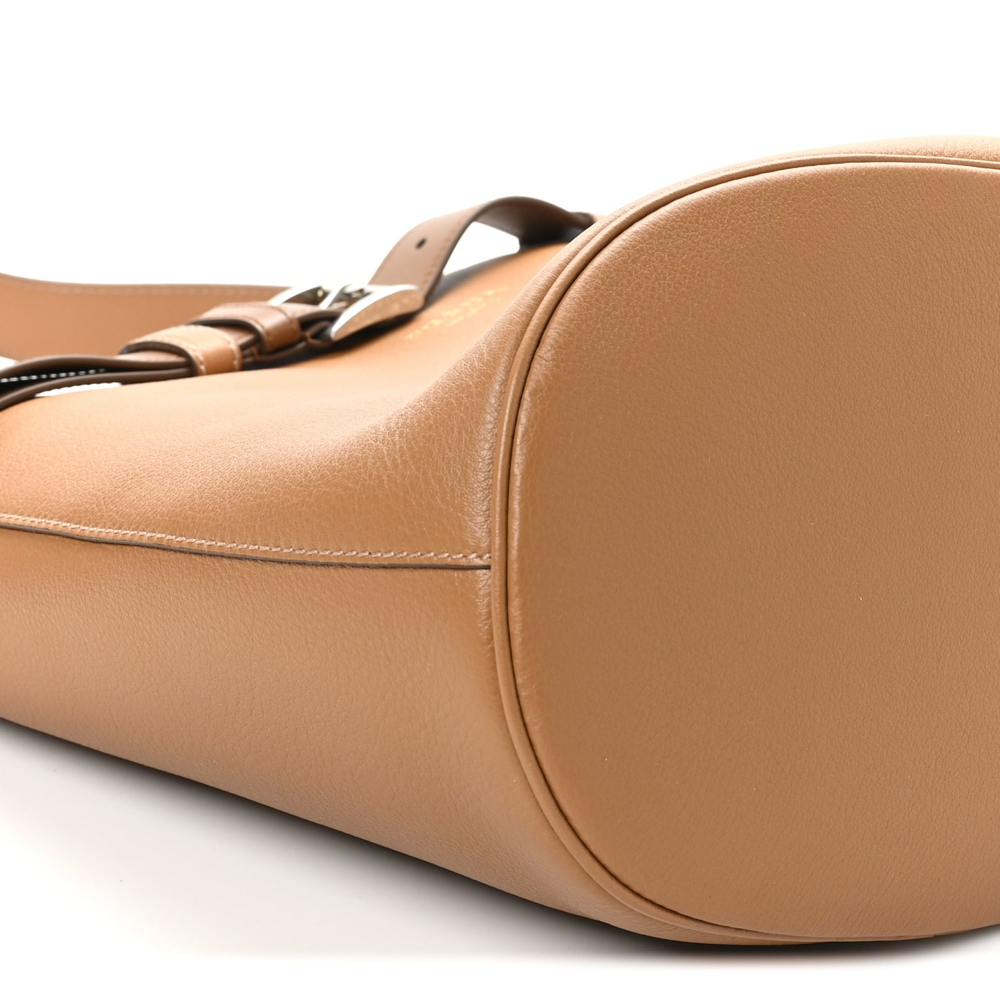 Calfskin Buckle Bucket Bag With Belt Caramel