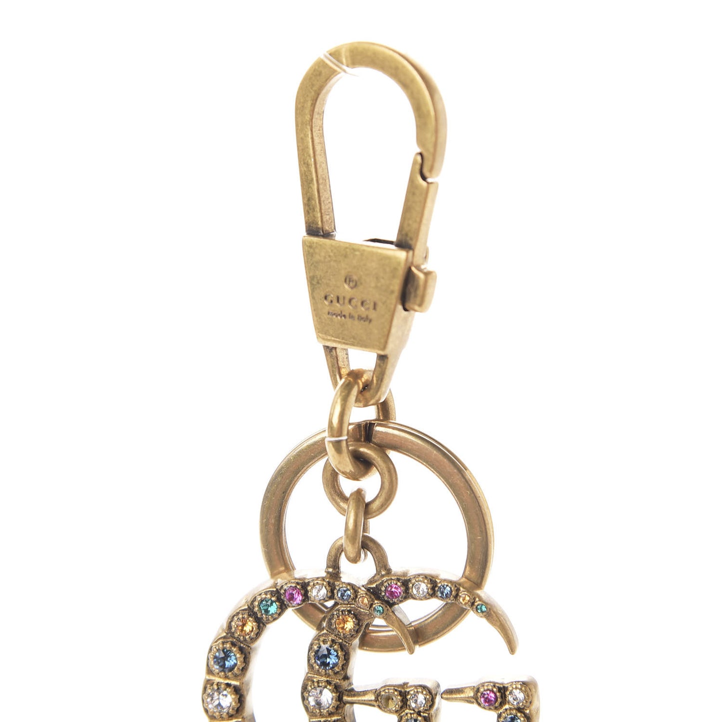 Metal Interlocking GG Crystal Key Charm Gold