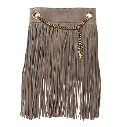 Saint Laurent Suede Calfskin Small Grace Fringed Hobo Bag Dusty Grey 1 of 11