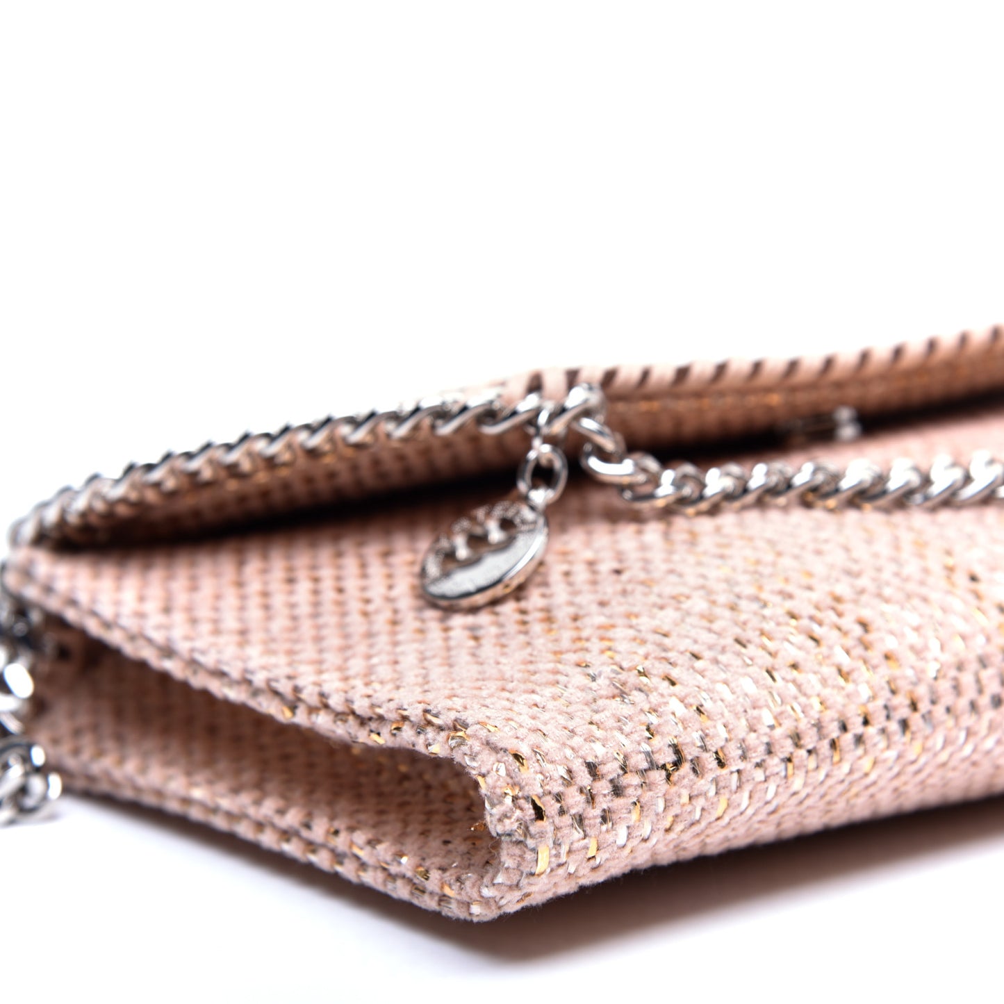 Metallic Woven Raffia Falabella Mini Crossbody Pink