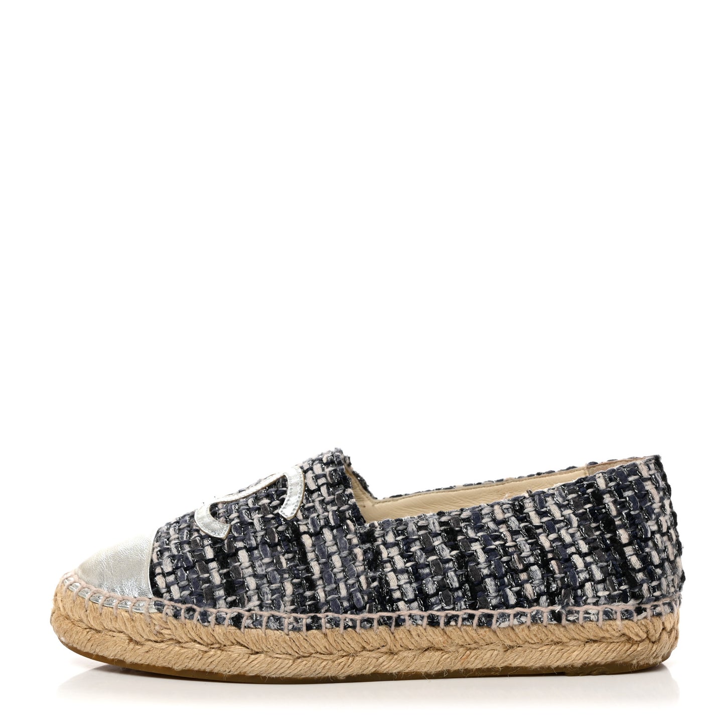 Metallic Tweed Lambskin CC Espadrilles 37 Blue Black Silver