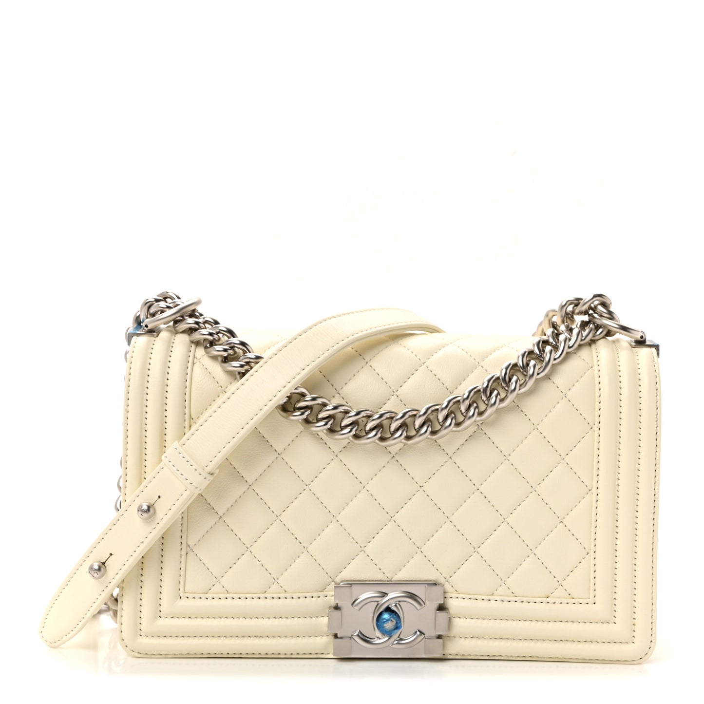 Calfskin Quilted Medium Boy Flap White