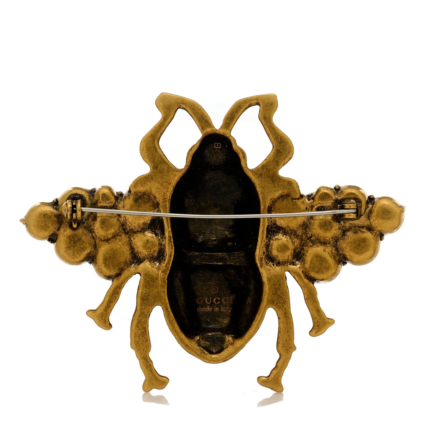 Metal Pearl Crystal Bee Brooch Aged Gold