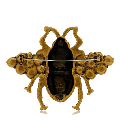 Gucci Metal Pearl Crystal Bee Brooch Aged Gold 3 of 4