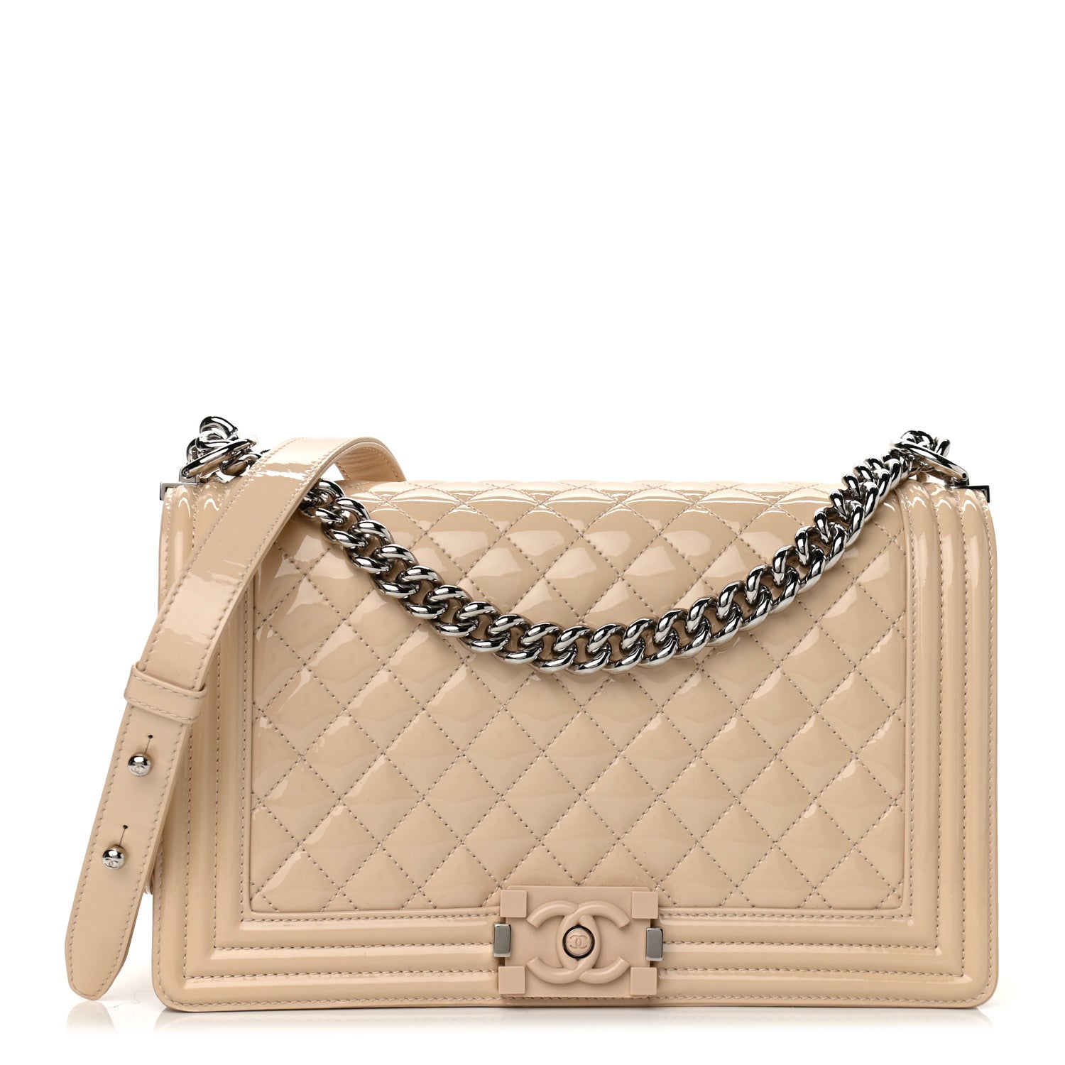 Chanel Patent Calfskin New Medium Boy Flap Plexiglass Beige 1 of 11