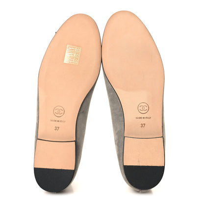 Chanel Suede Lambskin Cap Toe CC Ballerina Flats 37 Dark Grey Black 6 of 10