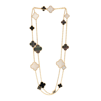 Van Cleef & Arpels 18K Yellow Gold Onyx Mother of Pearl 16 Motifs Magic Alhambra Necklace 3 of 4