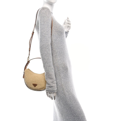 Prada Yarn Raffia Effect Crochet Arque Shoulder Bag Natural 2 of 9