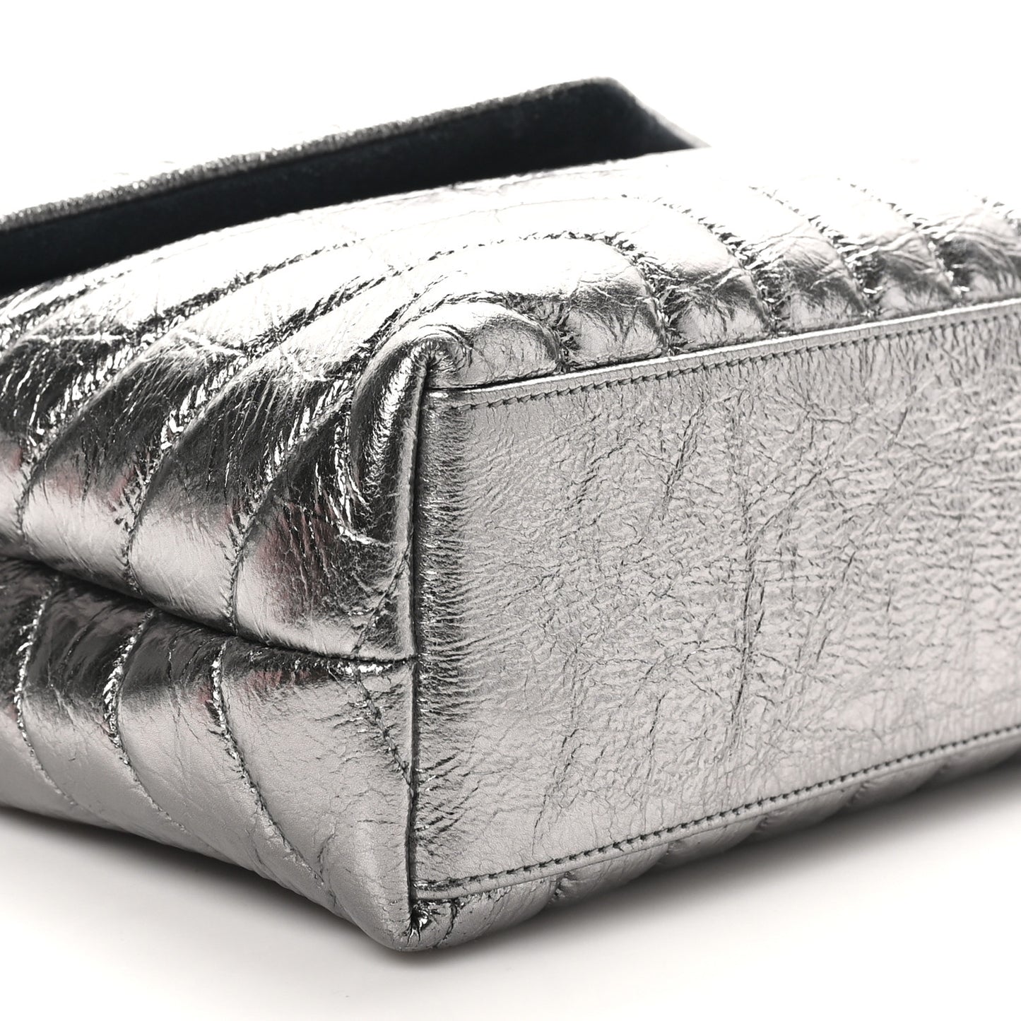 Metallic Calfskin Y Quilted Monogram Small Loulou Chain Satchel Acciaio