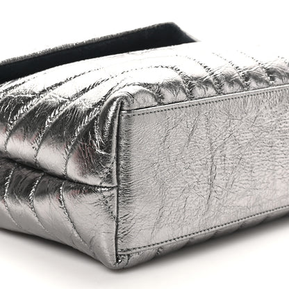Saint Laurent Metallic Calfskin Y Quilted Monogram Small Loulou Chain Satchel Acciaio 9 of 10