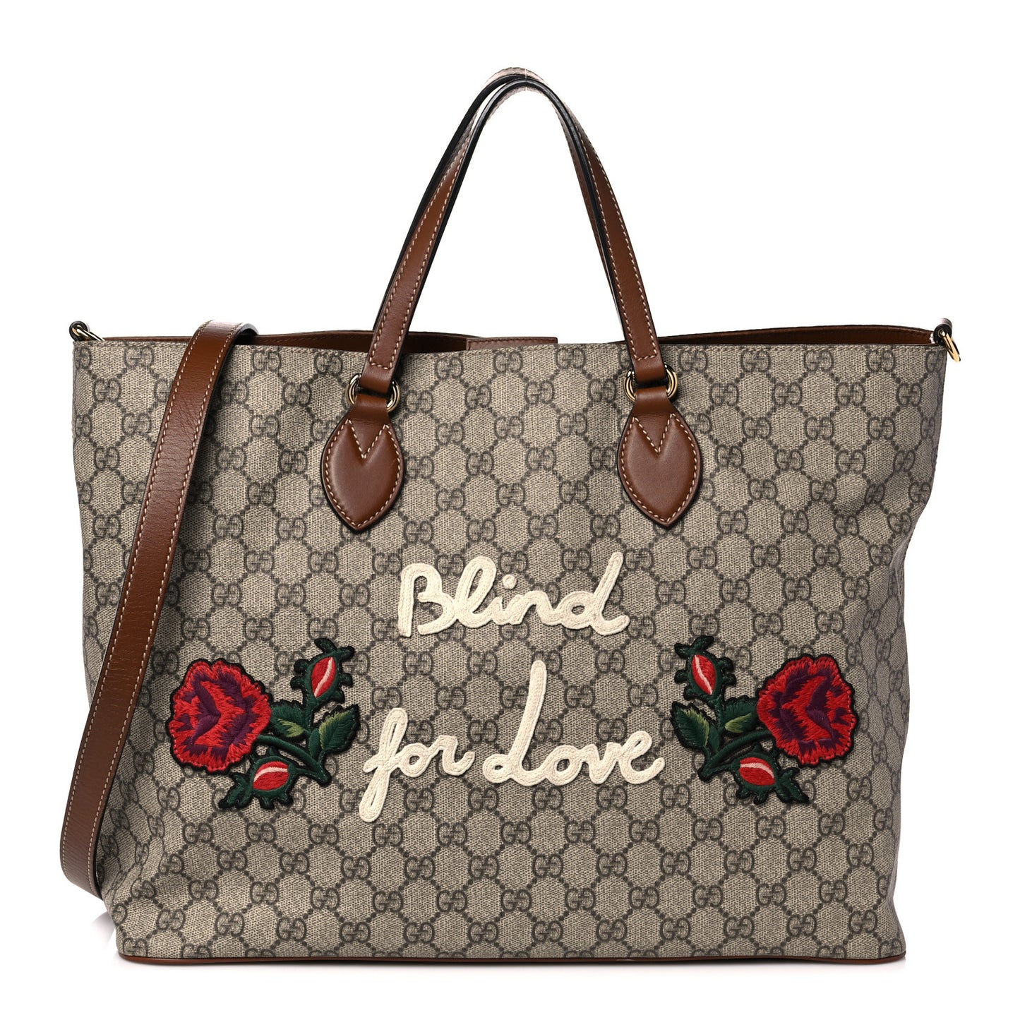 Soft GG Supreme Monogram Blind For Love Embroidered Medium Crossbody Tote Beige Tuscany Multicolor