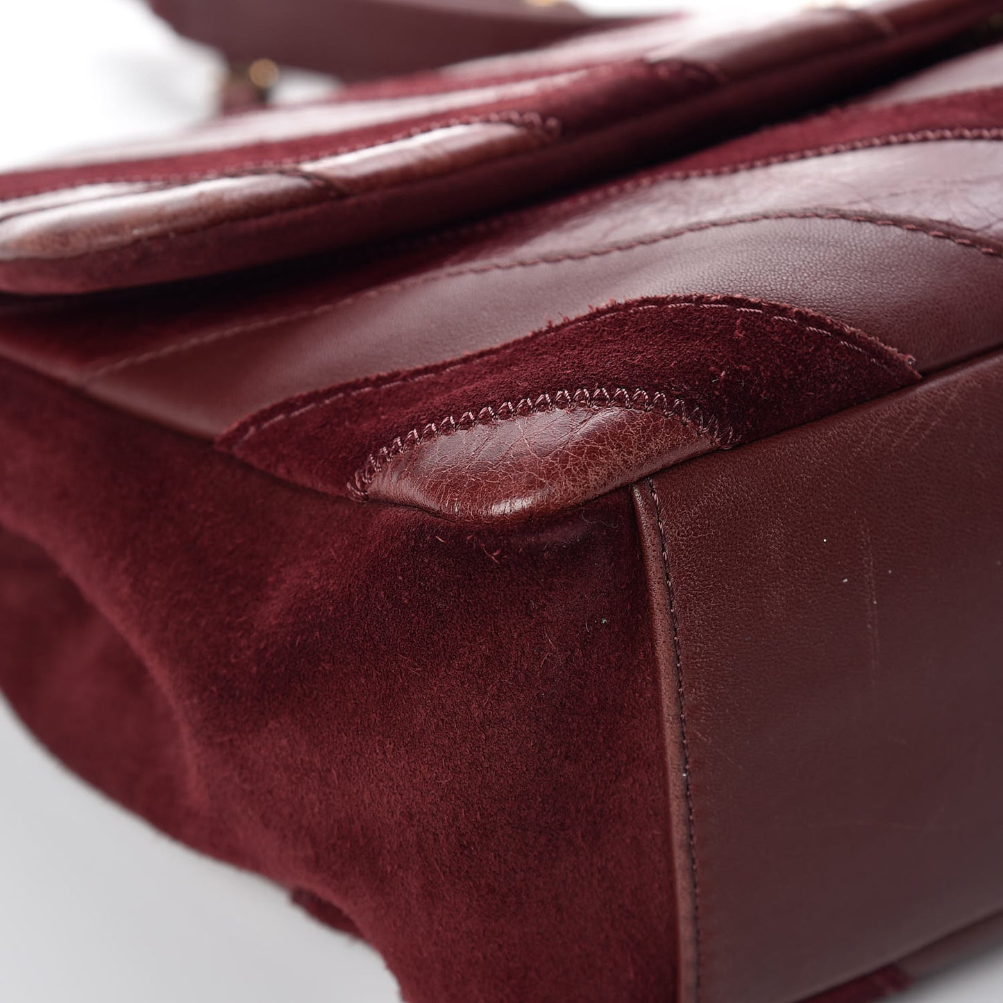 Suede Lambskin Glazed Calfskin Large Lady Vintage Chevron Flap Burgundy