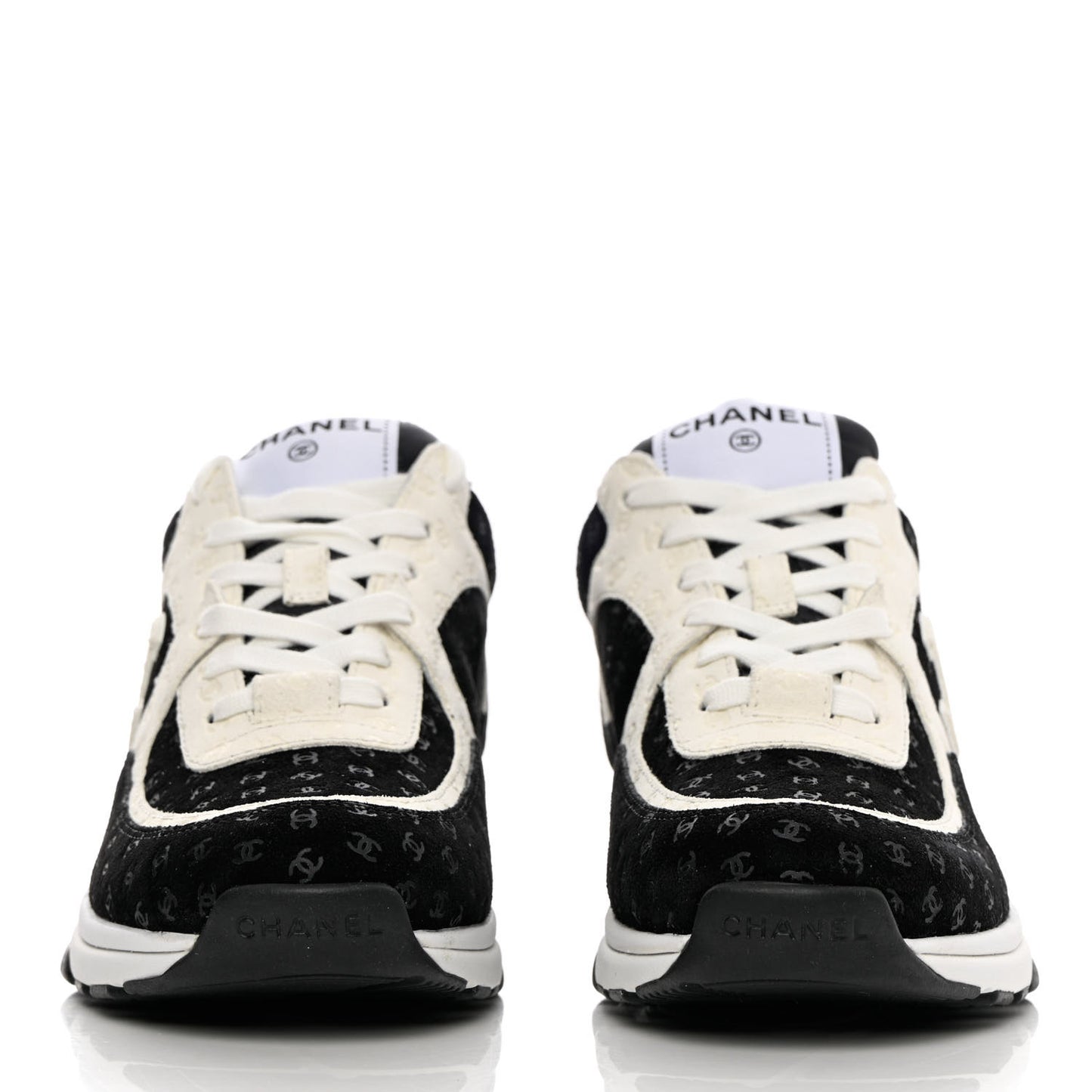Nylon Suede Calfskin Printed CC Sneakers 39 White Black
