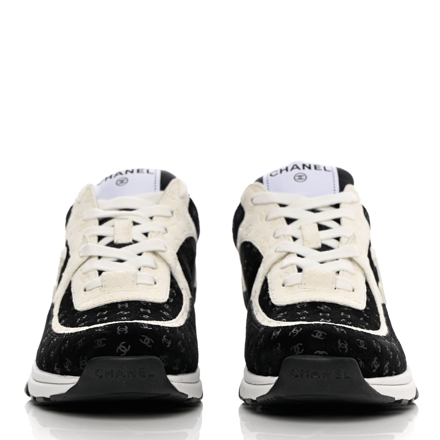 Chanel Nylon Suede Calfskin Printed CC Sneakers 39 White Black 2 of 11