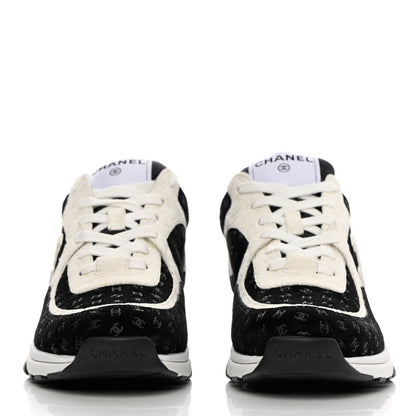 Chanel Nylon Suede Calfskin Printed CC Sneakers 39 White Black 2 of 11