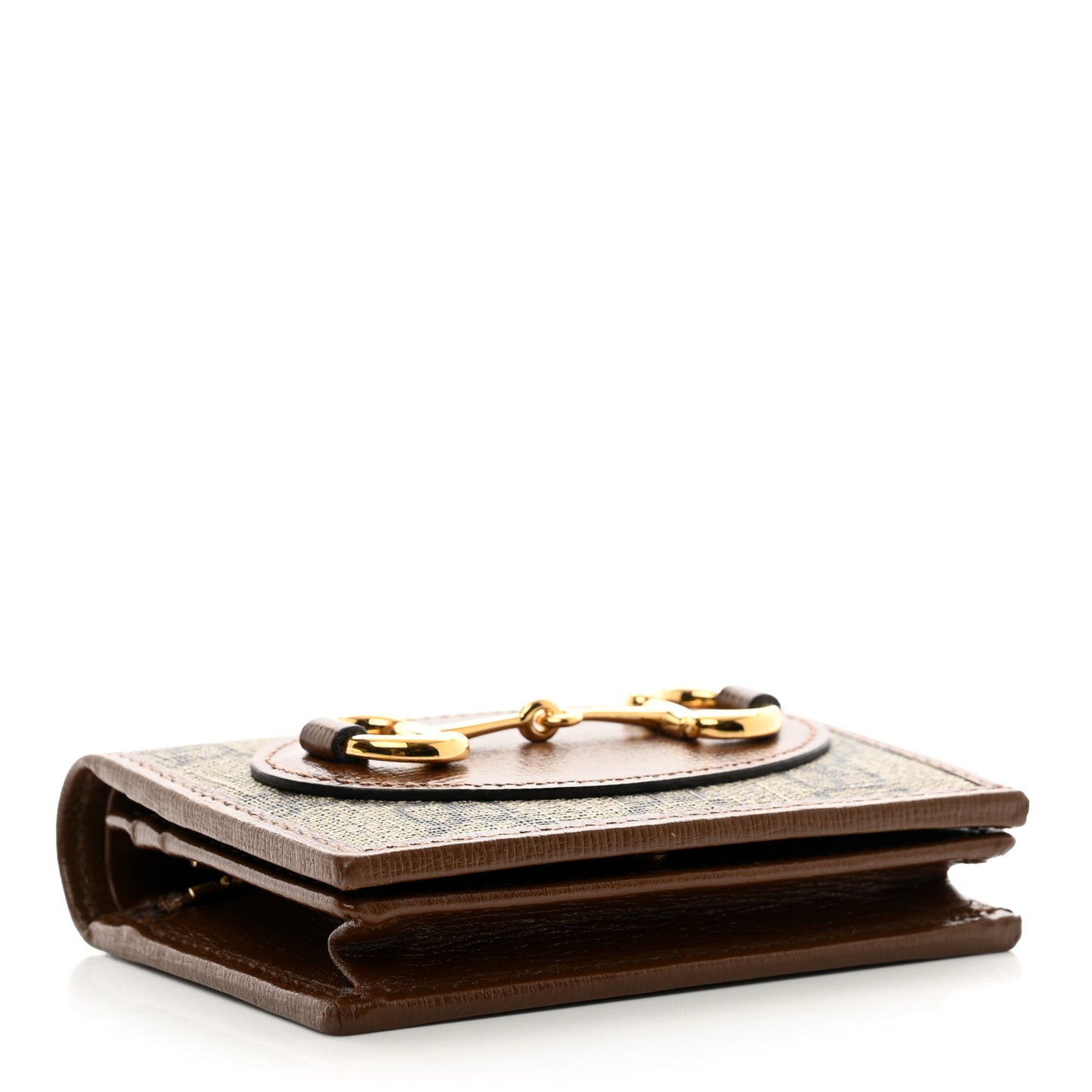 GG Supreme Monogram Horsebit 1955 Card Case Wallet Beige Ebony Brown Sugar