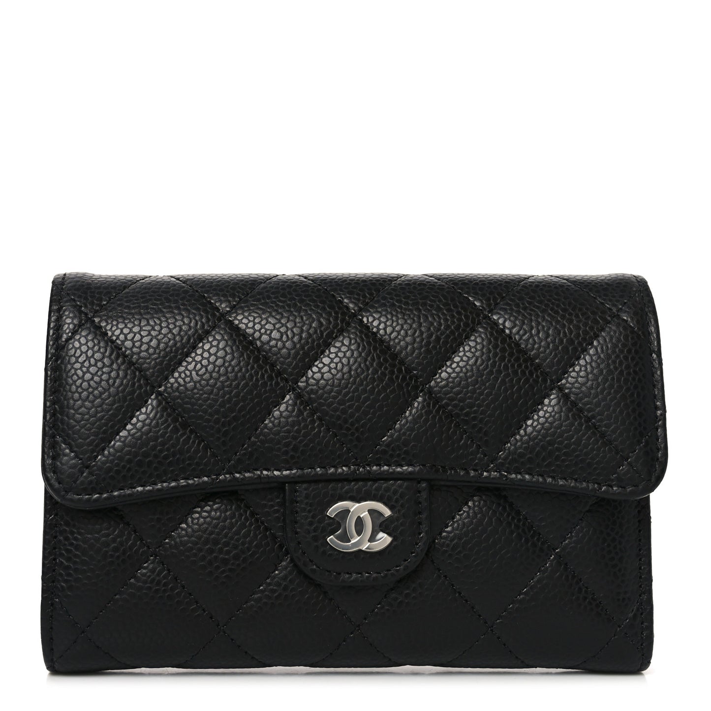 Caviar Quilted Medium Flap Wallet Black