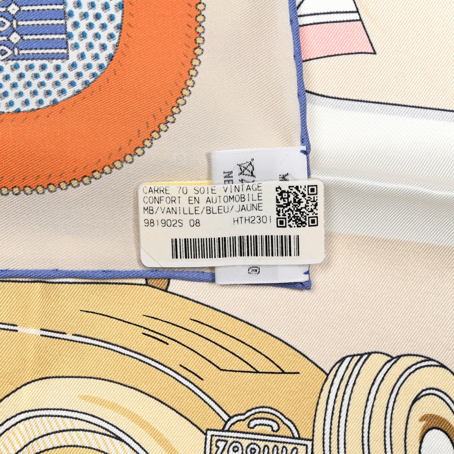 Hermes Silk Confort En Automobile Scarf 70 Vanille Bleu Jaune 5 of 5