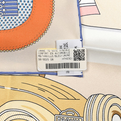 Hermes Silk Confort En Automobile Scarf 70 Vanille Bleu Jaune 5 of 5
