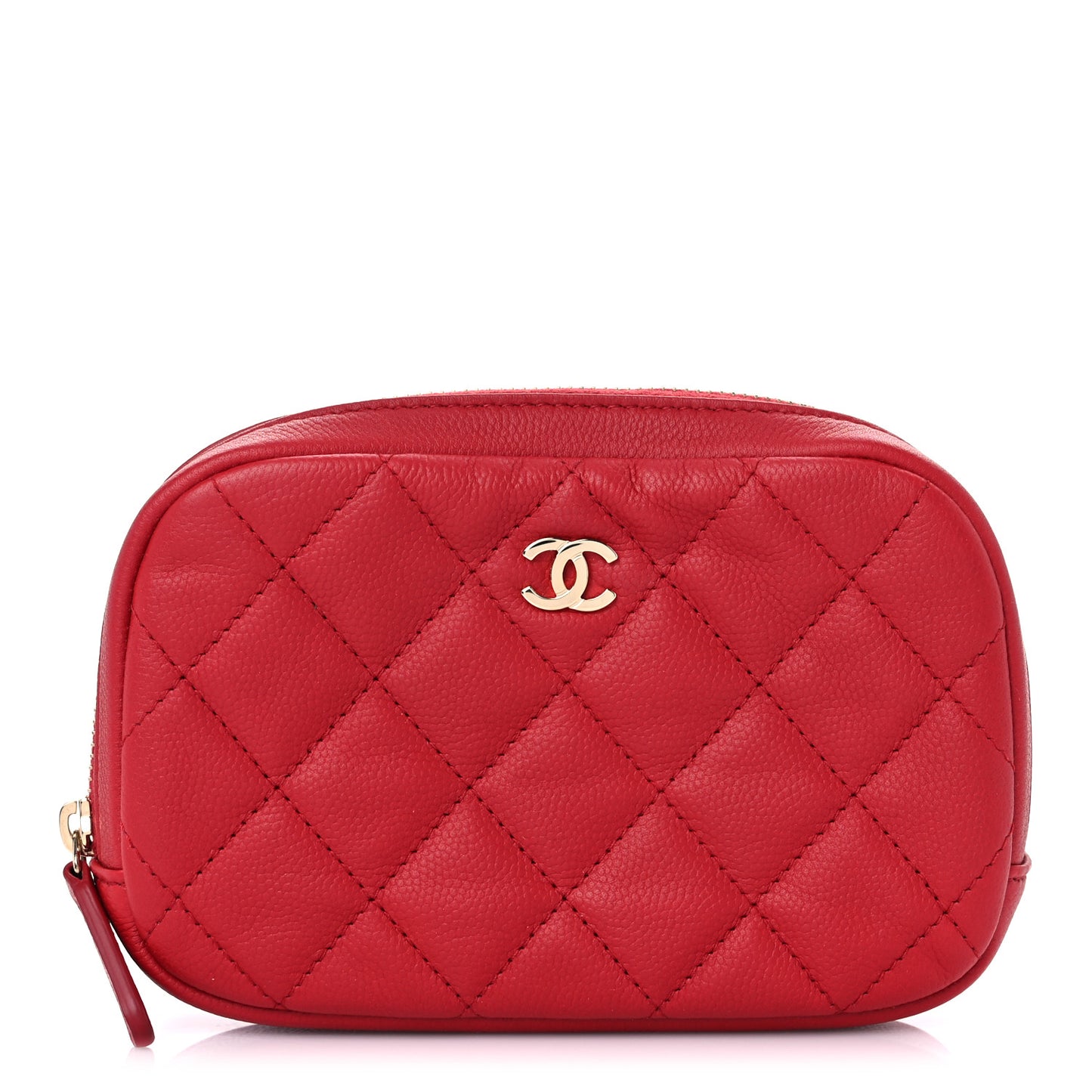 Caviar Quilted Small Curvy Pouch Cosmetic Case Dark Red