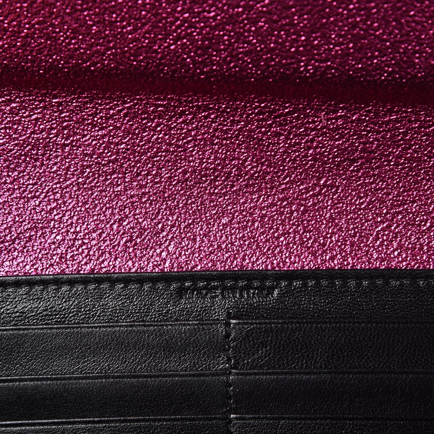 Metallic Crackled Calfskin Matelasse Chevron Monogram Flap Wallet Fuchsia