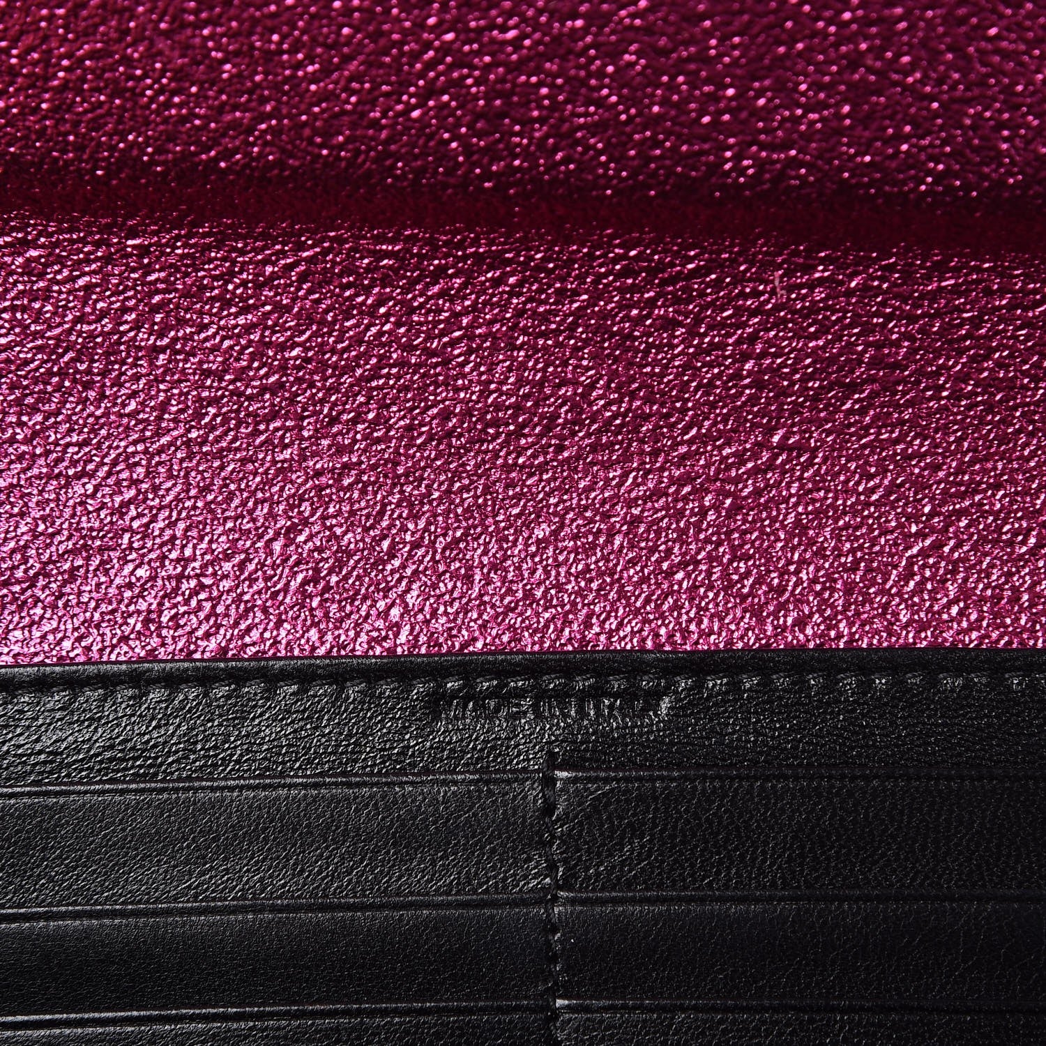 Saint Laurent Metallic Crackled Calfskin Matelasse Chevron Monogram Flap Wallet Fuchsia 6 of 9