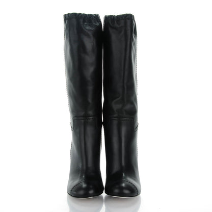 Chanel Lambskin Beaded CC Wedge Boots 37.5 Black 2 of 6