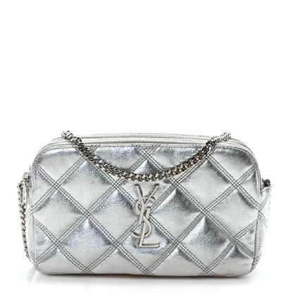 Saint Laurent Metallic Lambskin Quilted Mini Becky Double Zip Bag Argento 1 of 10