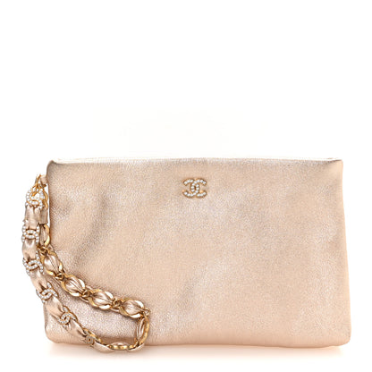 Chanel Metallic Calfskin Crystal CC Wristlet Clutch Gold 1 of 8