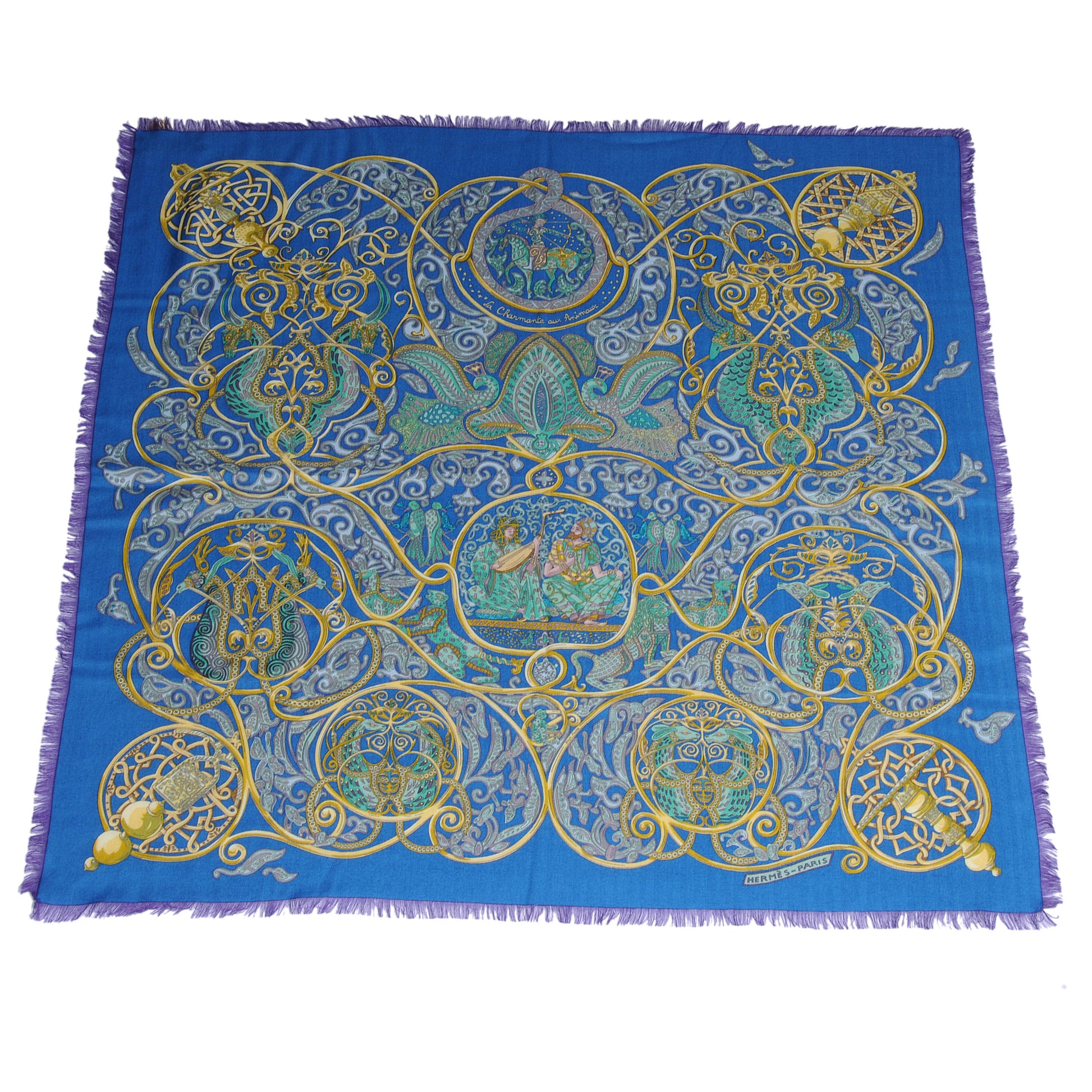 Hermes Cashmere Silk La Charmante Aux Animux Fringed Scarf 90 2 of 6