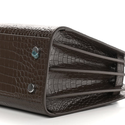 Saint Laurent Calfskin Crocodile Embossed Baby Sac De Jour Dark Brown 9 of 9
