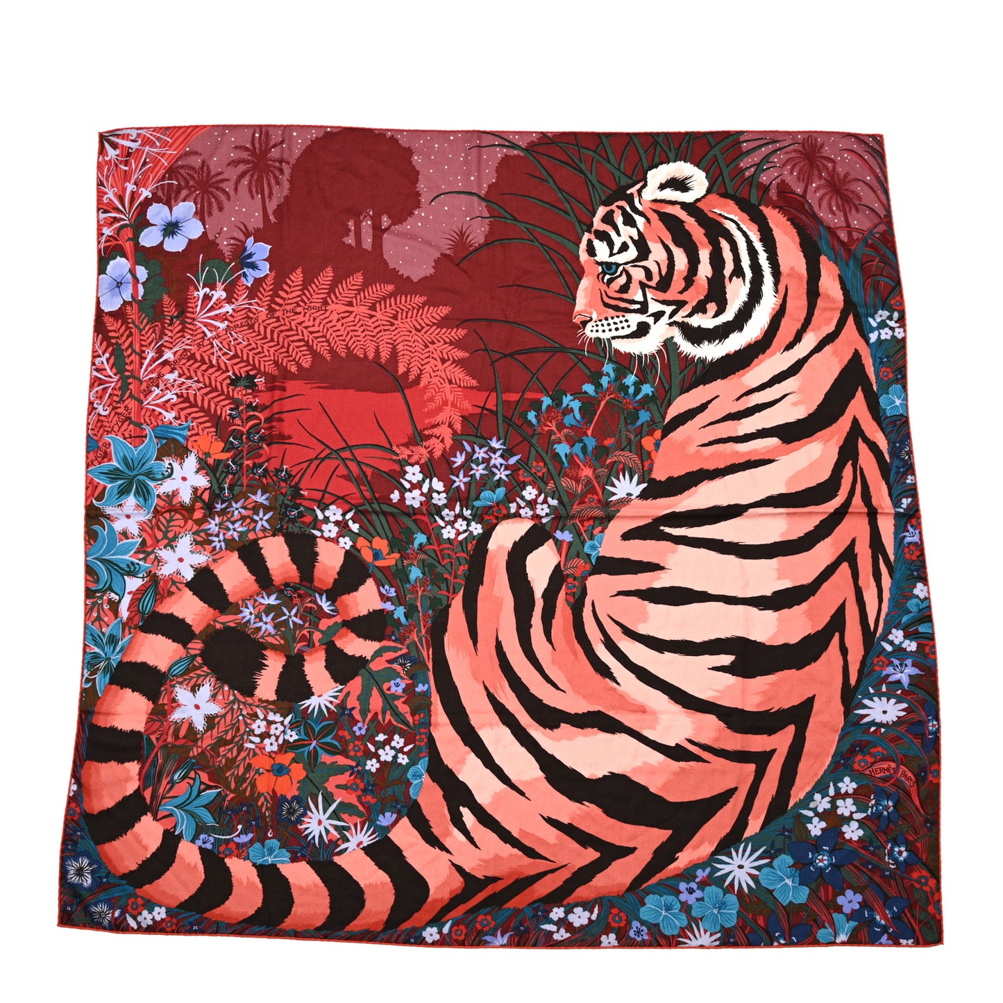 Cashmere Silk Tyger Tyger Shawl 140 Bordeaux Bleu Corail