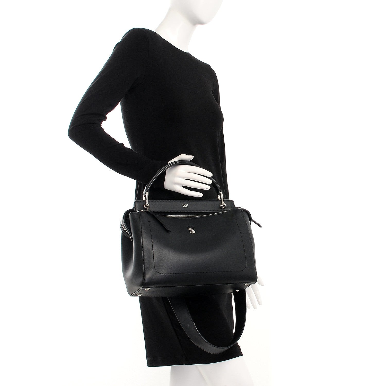 Fendi Vitello Baltico Dolce DotCom Satchel Black 2 of 10