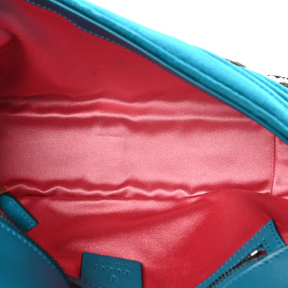 Gucci Velvet Matelasse Embroidered Small GG Marmont Shoulder Bag Pavone Cyan 5 of 10
