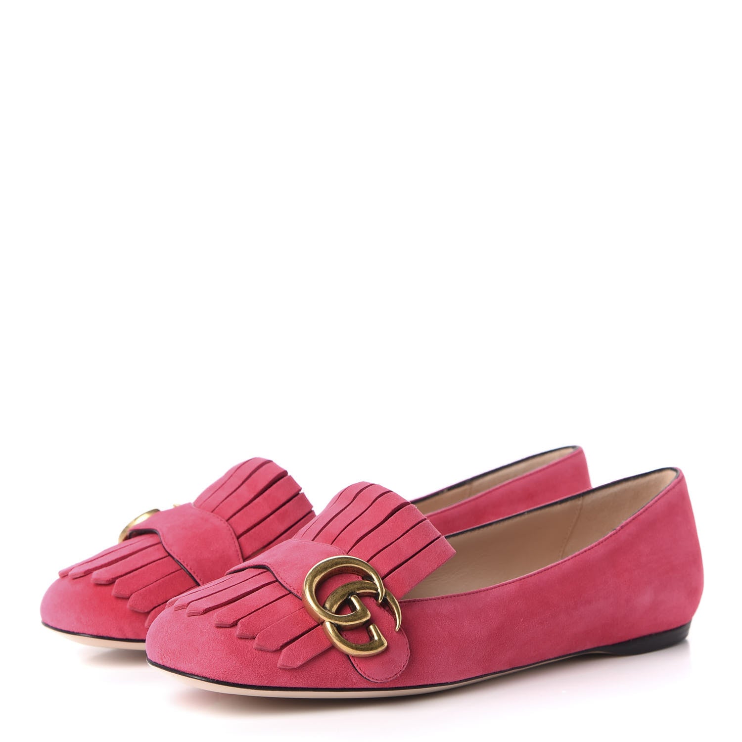 Gucci Kid Scamosciato GG Marmont Fringe Flats 36 Hot Pink 3 of 9