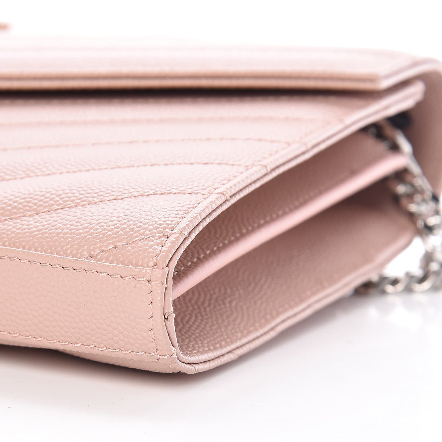 Grain De Poudre Matelasse Chevron Monogram Chain Wallet Pale Pink